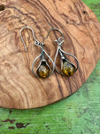 Vintage Silver -  Baltic Amber Orchid Earrings
