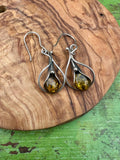 Vintage Silver -  Baltic Amber Orchid Earrings
