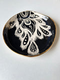 Peacock Feather Black and Gold Dish